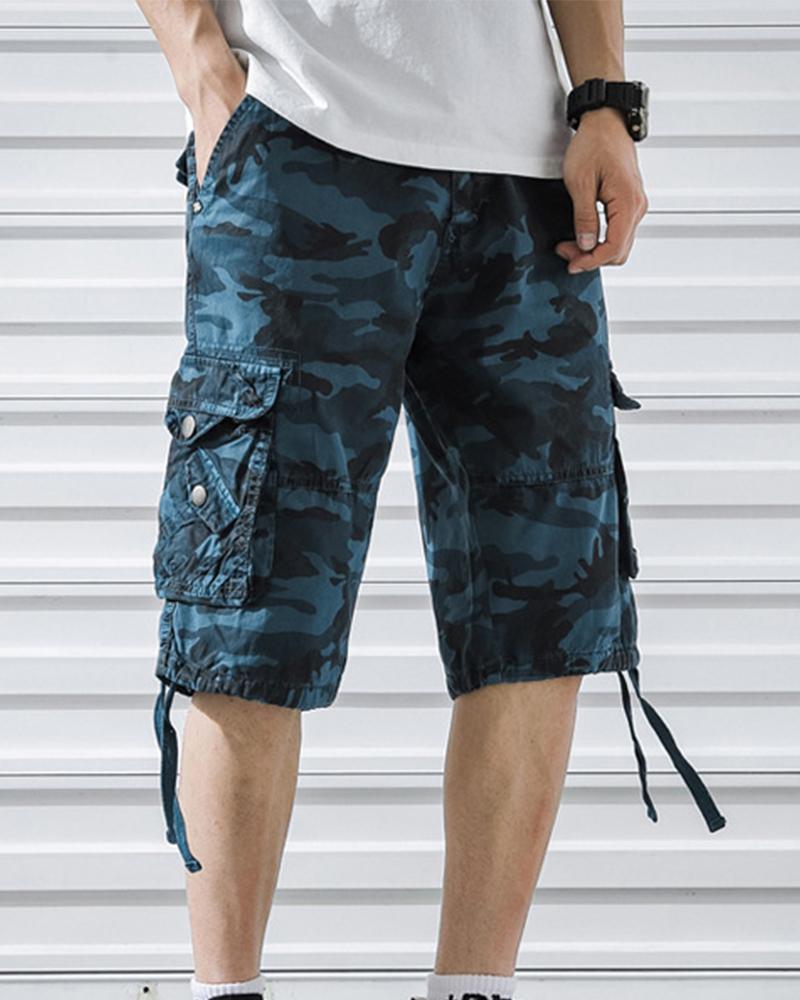 

Camouflage Print Cargo Short Pants, Blue