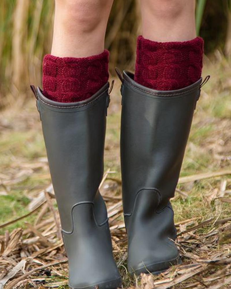 

1Pair Braided Over The Knee Winter Socks, Wine red