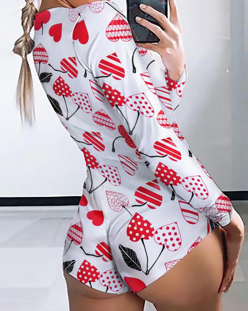 

Cherry Print Lounge Romper, Red