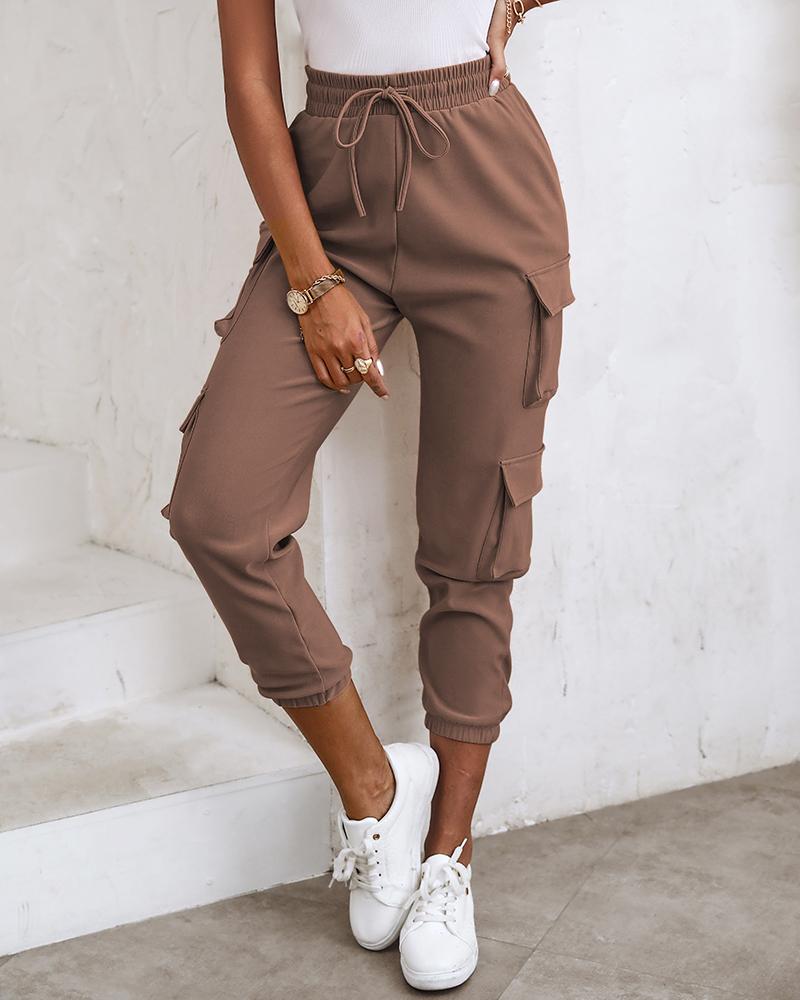 

Pantalones cargo con puños y diseño de bolsillo, Brown