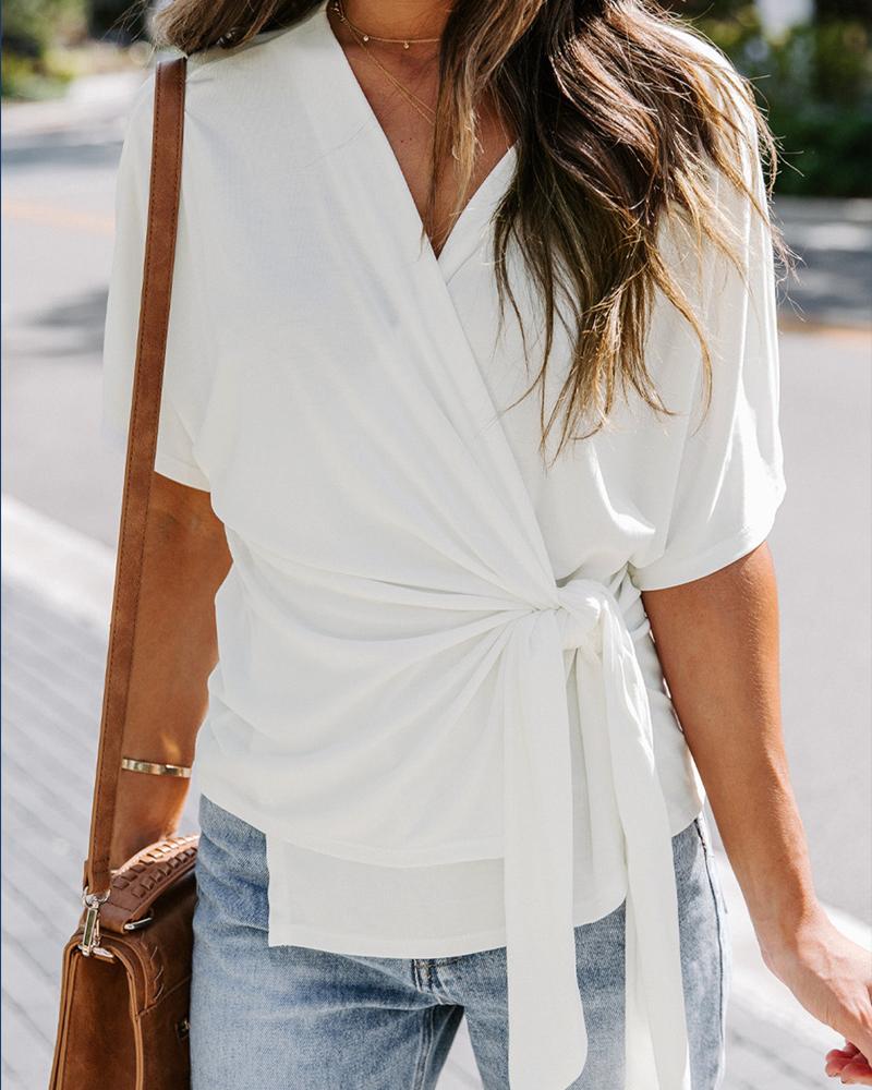 

Overlap Collar Tied Detail Top, White