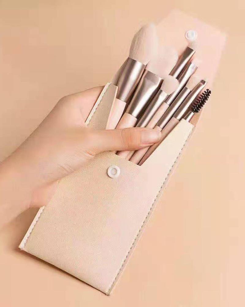 

8pcs Make Up Brush Set With Case, Nude