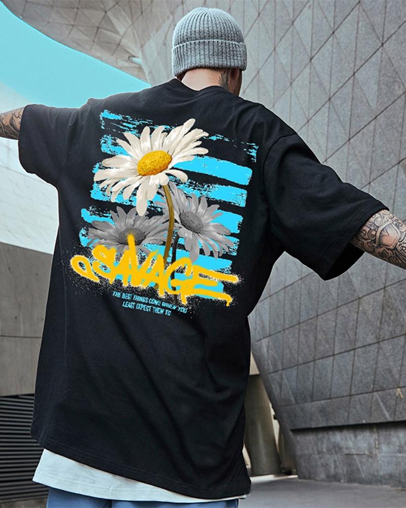 

Daisy Print Short Sleeve Oversize T-shirt, Black