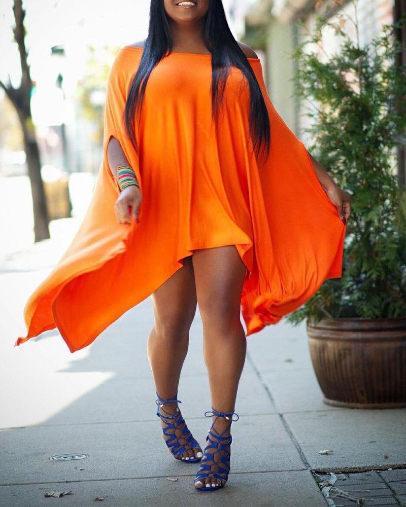 

Asymmetrical Split Hem Swing Dress, Orange
