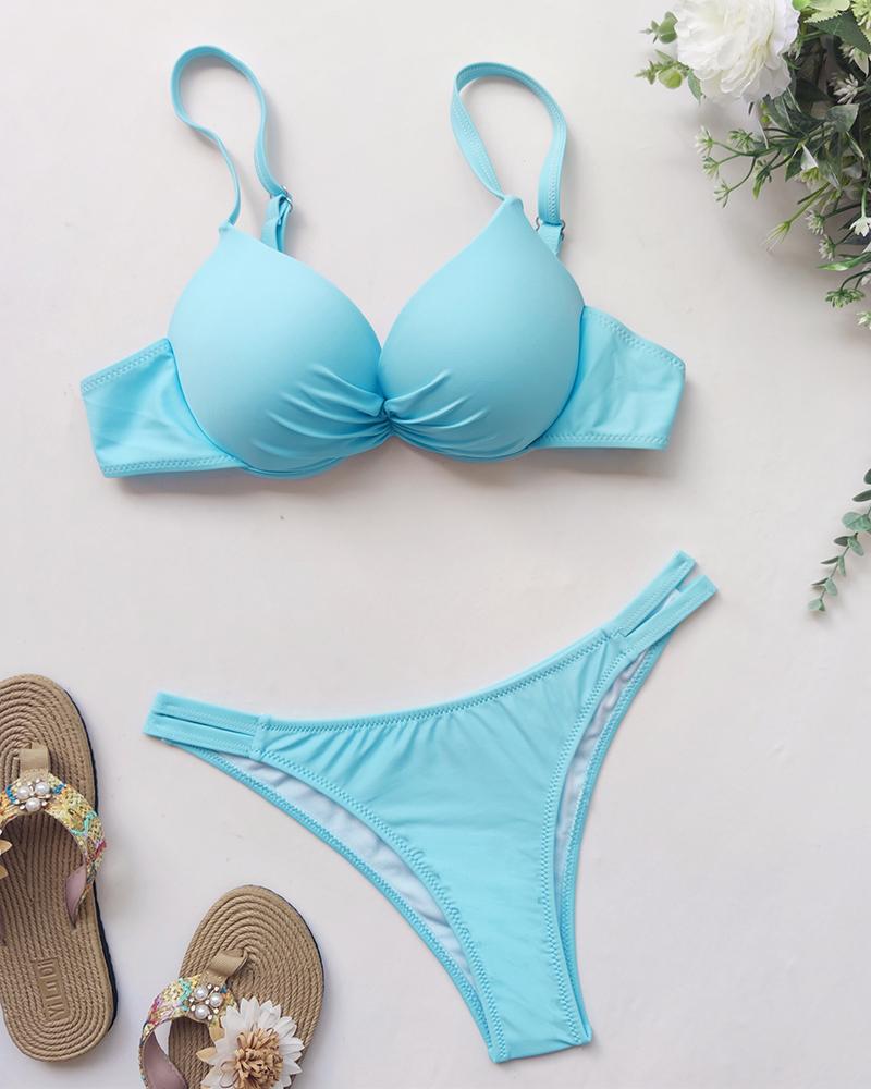 

Spaghetti Strap Ruched Bikini Set, Blue