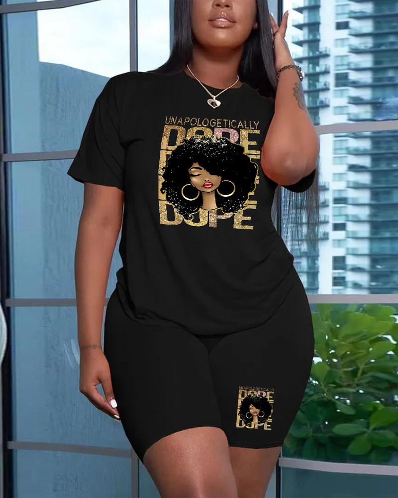 

Plus Size Unapologetically Dope Figure Print Top & Shorts Set, Black