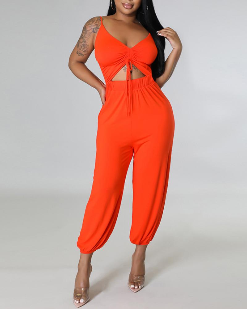 

Drawstring Spaghetti Strap Top & Harem Pants Set, Orange