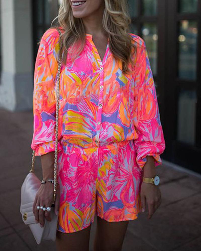 

All Over Print Long Sleeve Rompers, Multicolor
