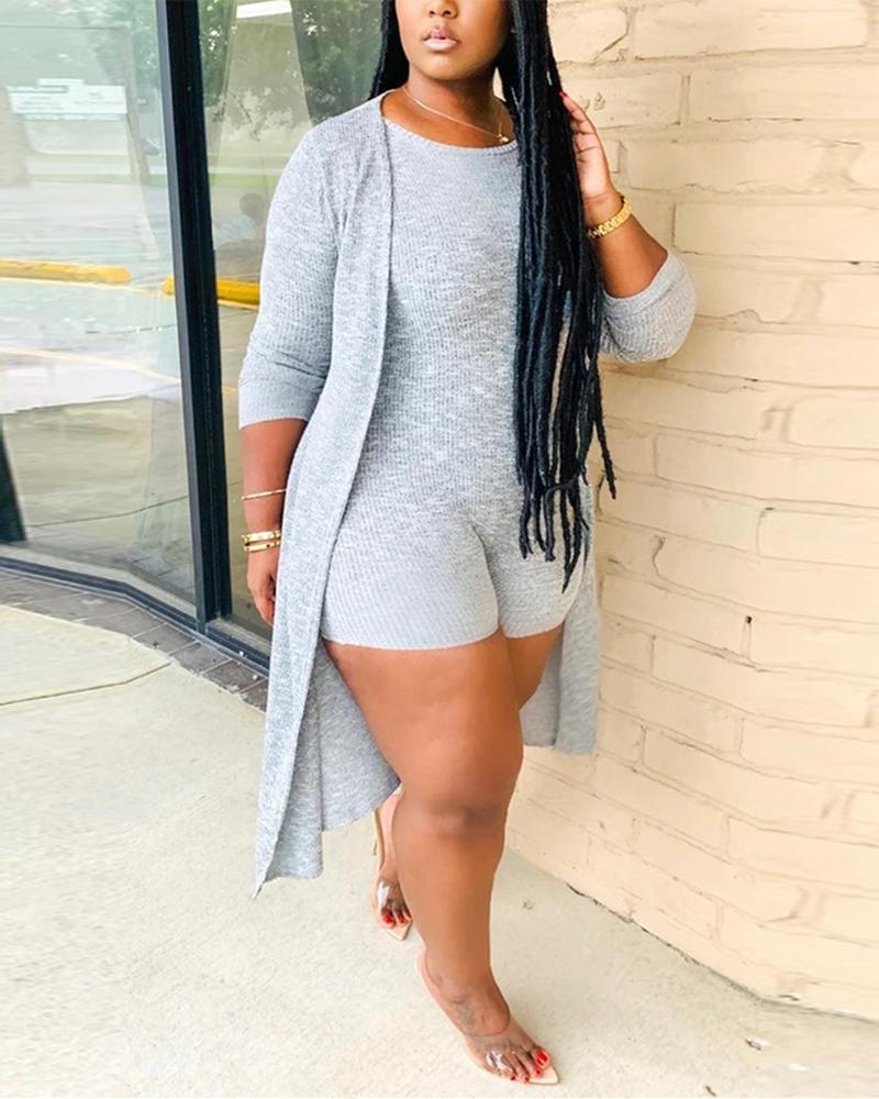 

Plain Skinny Romper With Longline Coat, Gray