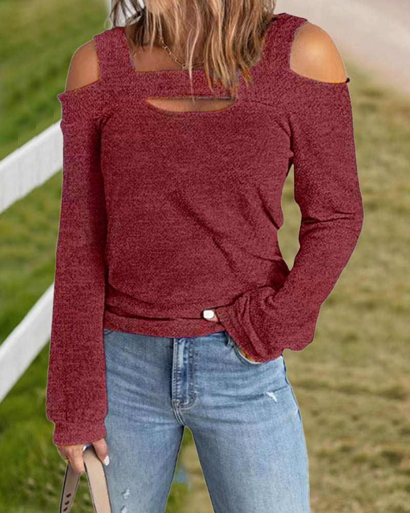 

Plus Size Cutout Long Sleeve Cold Shoulder Top, Red