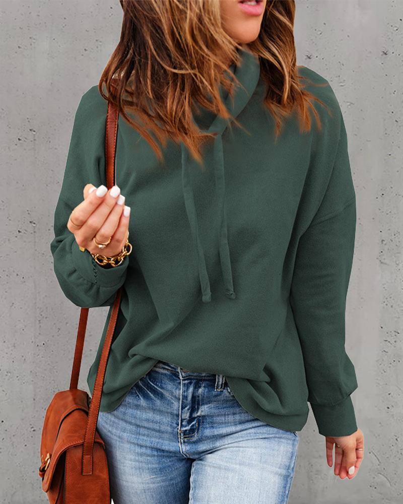 

Long Sleeve Funnel Neck Casual Sweatshirt, Green