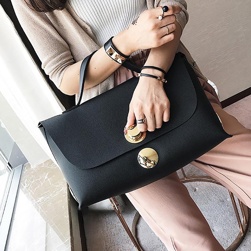 

Stylish PU Buckle Big Handbag, Khaki