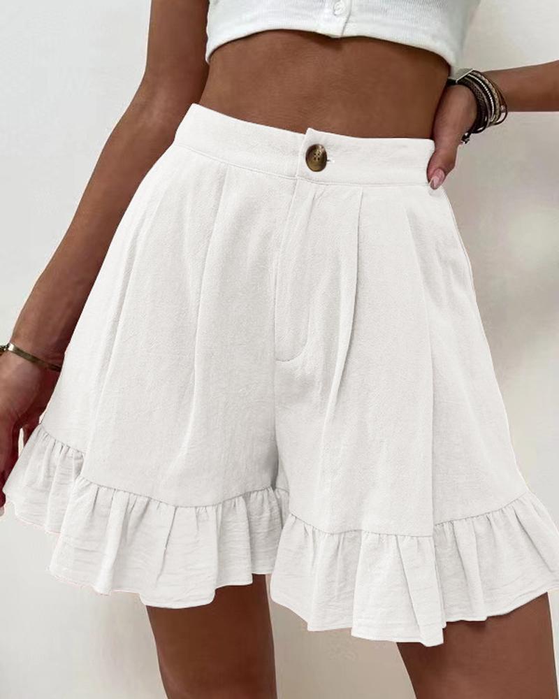

Ruffle Hem High Waist Shorts, White