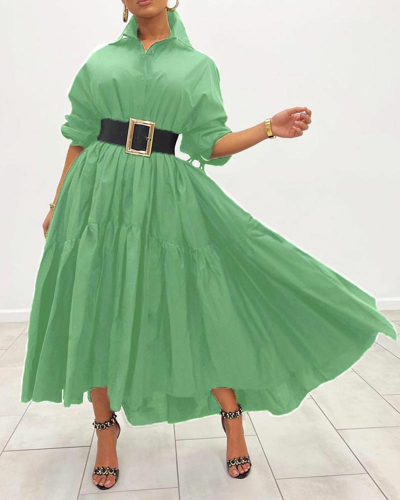 

Plus Size Long Sleeve Button Front Shirt Dress, Green
