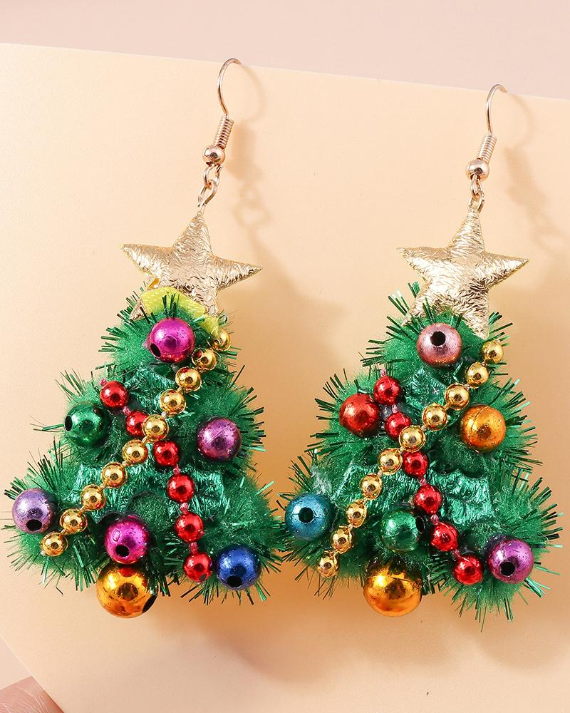 

1Pair Christmas Tree Jingle Bell Star Drop Earrings, Green