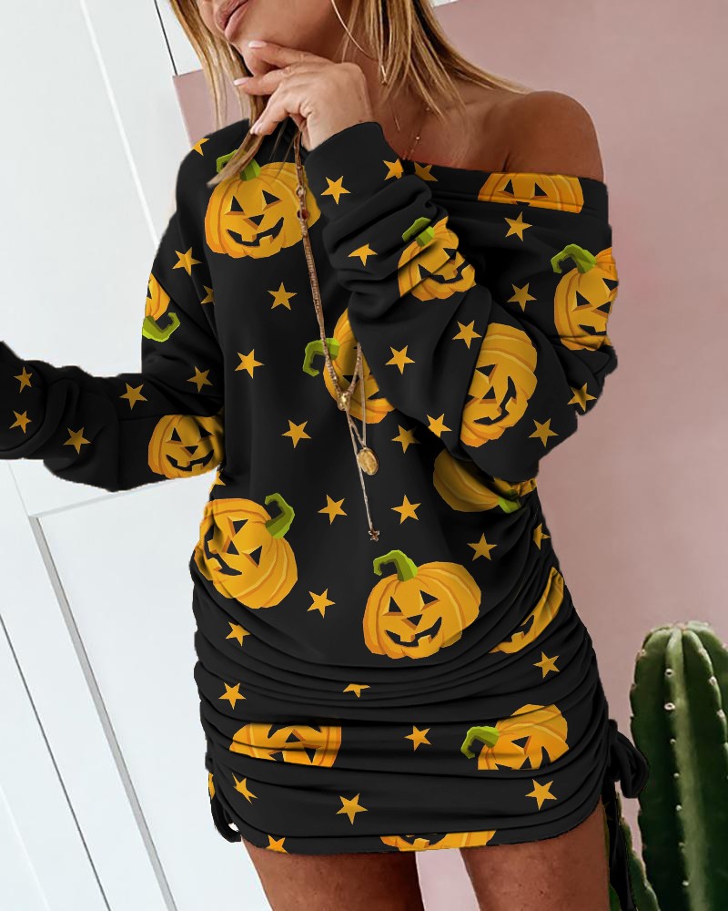 Halloween Pumpkin Pattern Print Dress main image 1