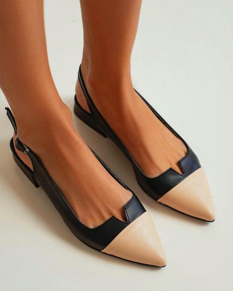 

Colorblock V-Cut Point Toe Slingback Shoes, Black