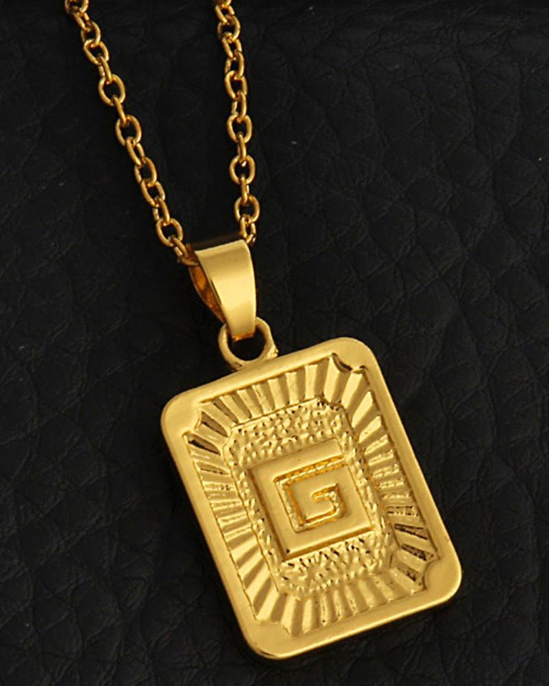 

1pc Letter Embossed Square Pendant Necklace, Style7