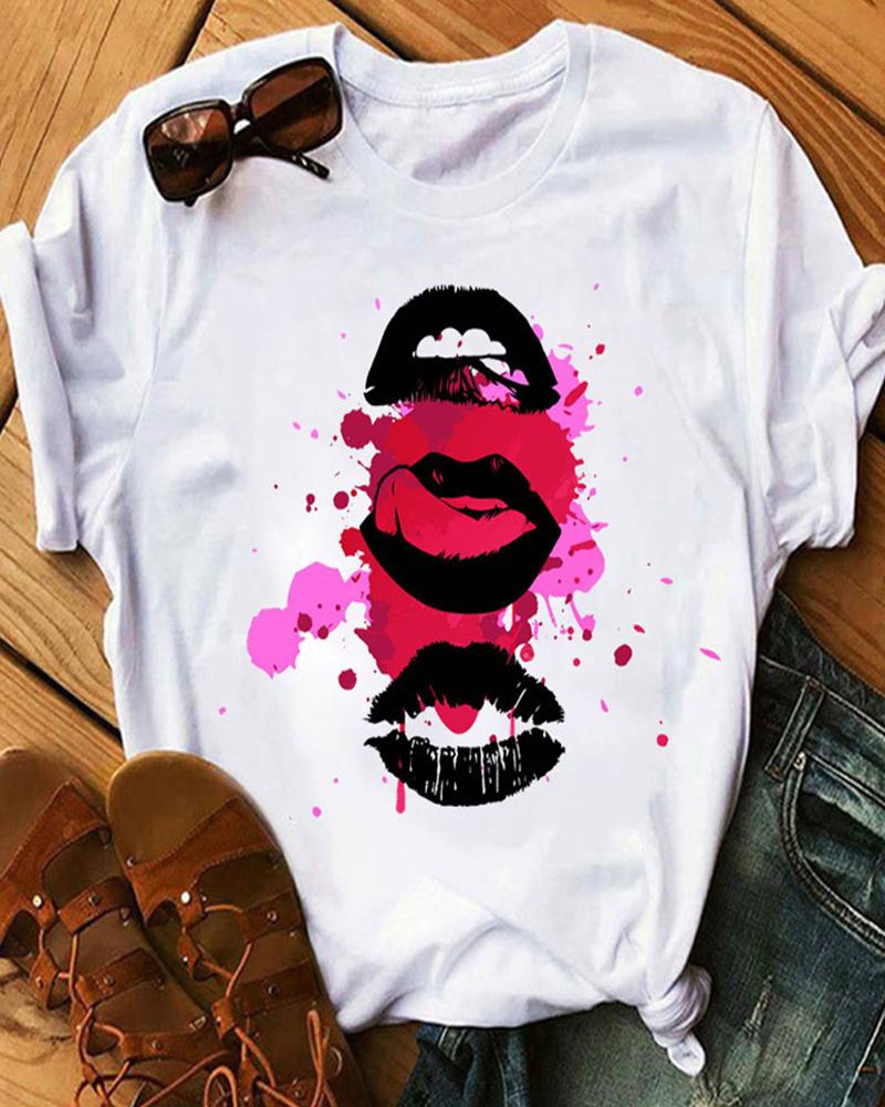

Lip Print Short Sleeve Casual T-shirt, Style3