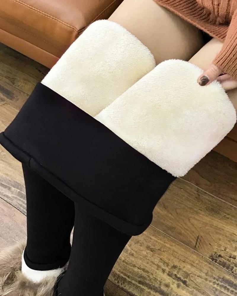 

High Waist Super Thick Winter Fleece Grey Leggings, Black