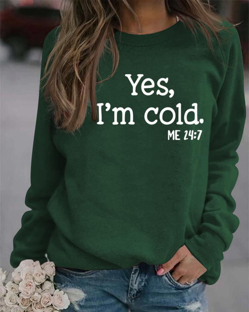 

Letter Print Round Neck Sweatshirt, Green
