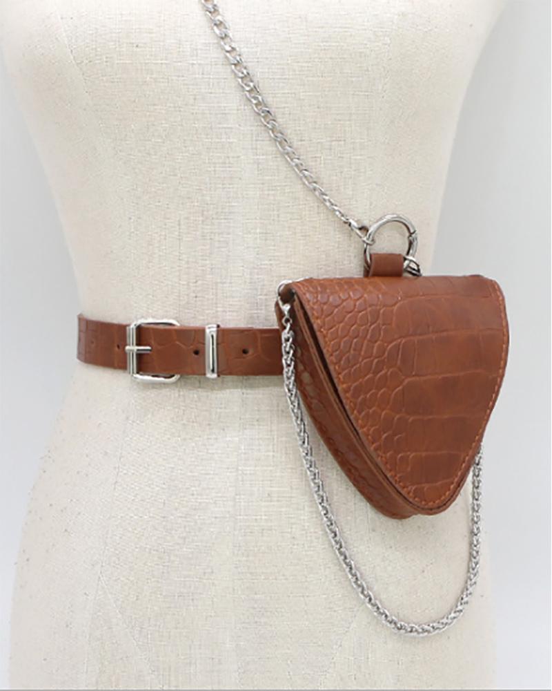 

Triangle Shaped Chain Strap Croc Embossed Fanny Pack, Brown