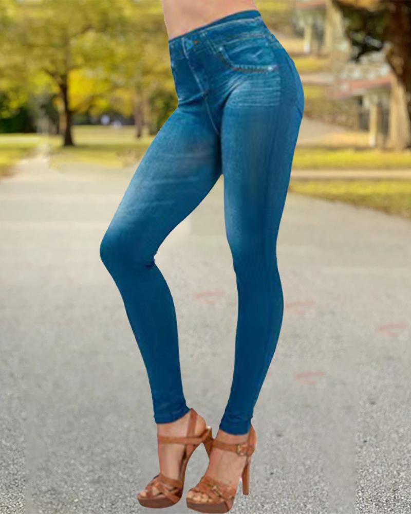 

Solid Color Skinny Yoga Pants, Blue