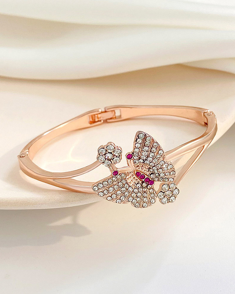 

1pc Rhinestone Butterfly Decor Bracelet, Rose gold