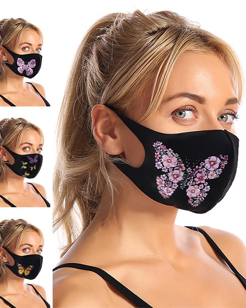 

Butterfly Floral Print Breathable Face Mask, Style1