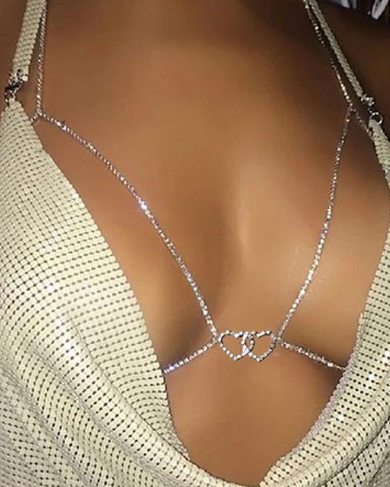 Cadena de cuerpo de sujetador con patrón de corazón de diamantes de imitación halter