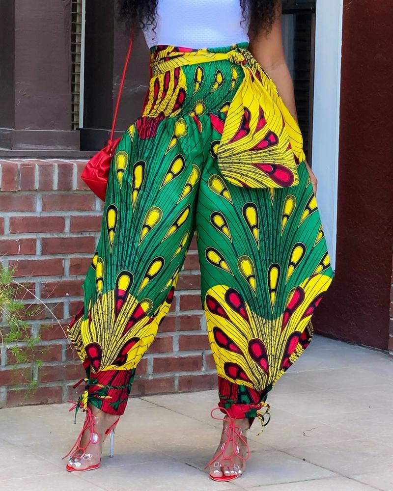 

Tropical Print High Waist Pants, Green