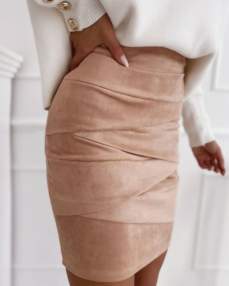 

Suede Ruched High Waist Mini Skirt, Apricot