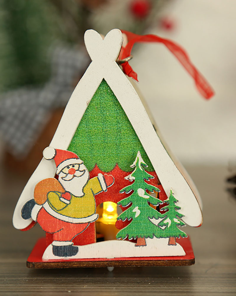 

Christmas Luminous Wooden House Creative Small House Ornament Home Party Christmas Tree Pendant, Style3