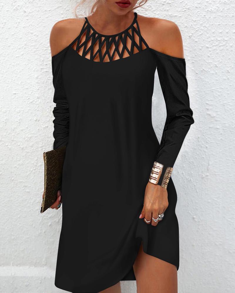 

Cold Shoulder Hollow Out Casual Dress, Black