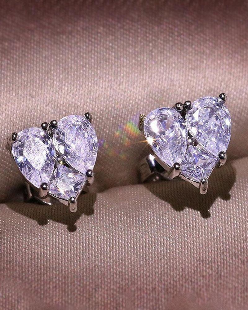 

1Pair Valentine's Day Rhinestone Heart Shaped Earrings, Silver