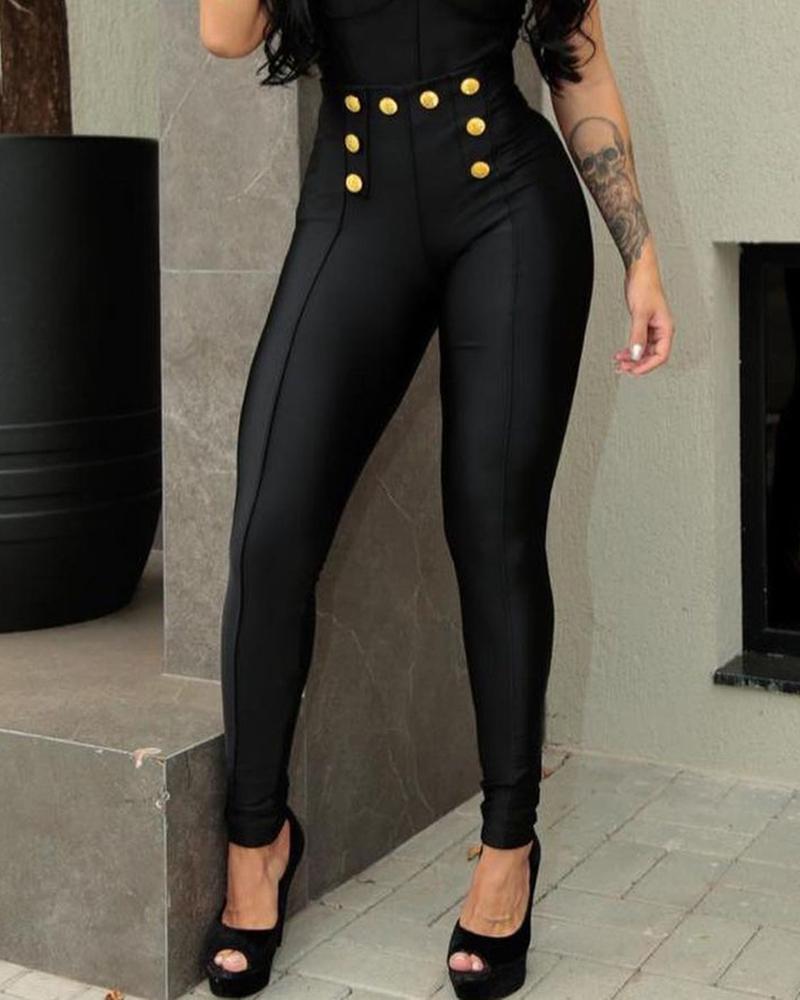 

Plain High Waist Skinny Pants, Black