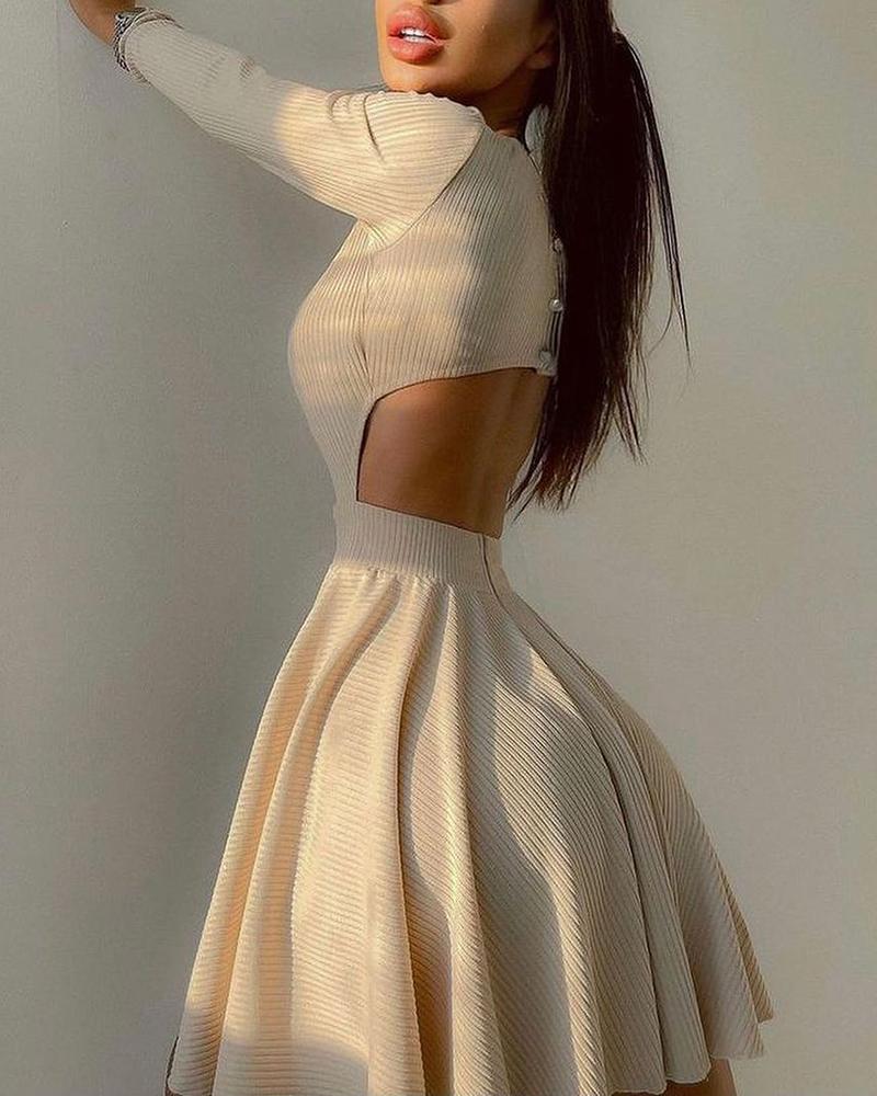 

Cutout Backless Button Front Casual Dress, Apricot