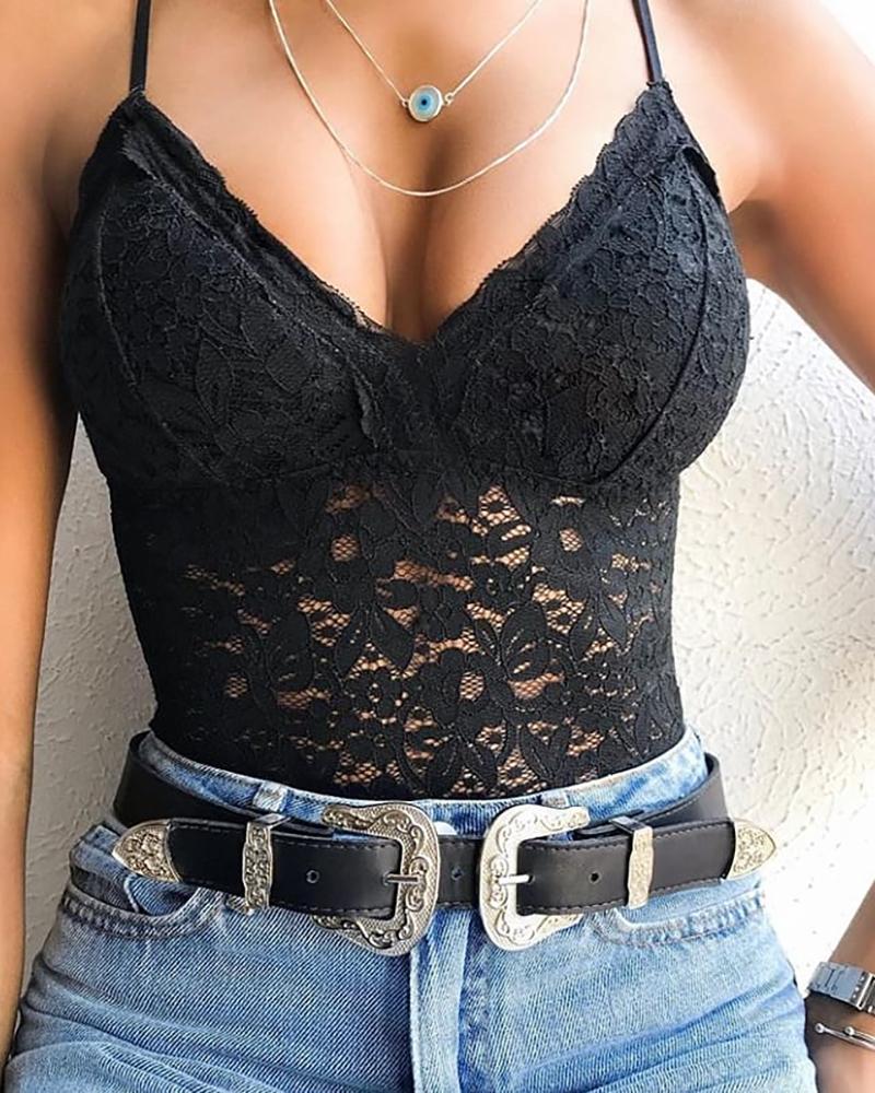 Buy Spaghetti Strap Crochet Lace Cami Top. Picture