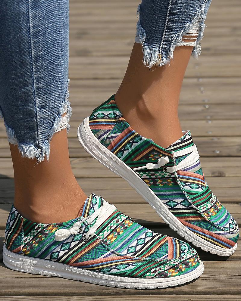 

Bohemian Geometrical Lace-up Casual Slip-On, Green