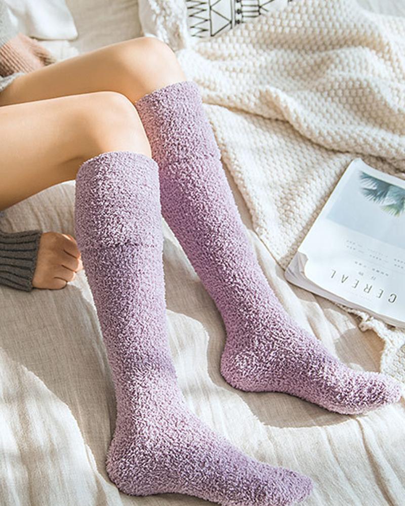 

1Pair Over The Knee Fuzzy Winter Thermal Socks, Purple