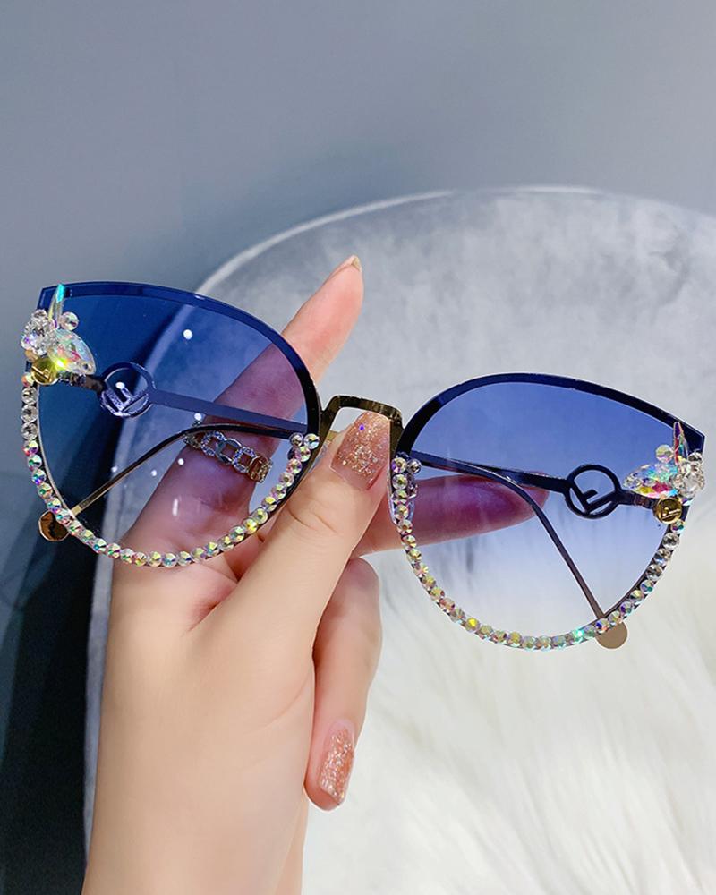 

1Pair Rhinestone Decor Retro Tinted Lens Cat Eye Frame Sunglasses, Style3