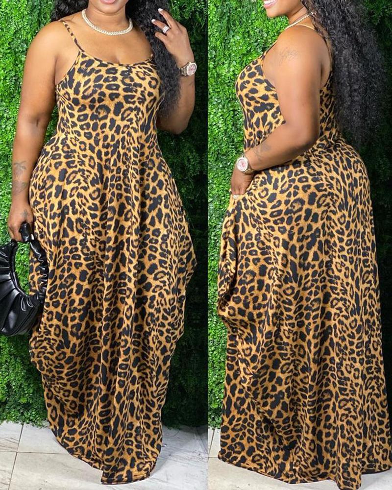 

Spaghetti Strap Leopard Print Ruched Maxi Dress