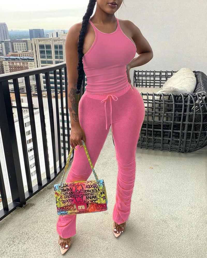 

Sleeveless Tank Top & Drawstring Pants Set, Pink