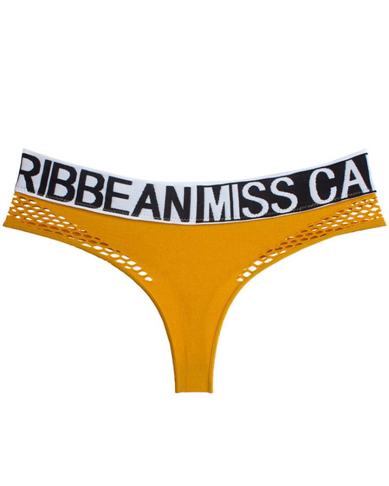 

Hollow Out Letter Pattern Panty, Yellow