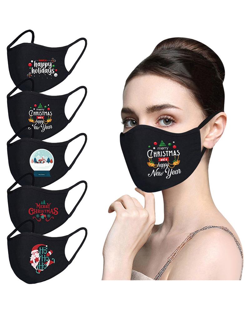 

5PCS/Set Christmas Print Breathable Face Mask, Style1