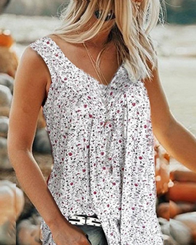 

Floral Print Sleeveless Tank, White