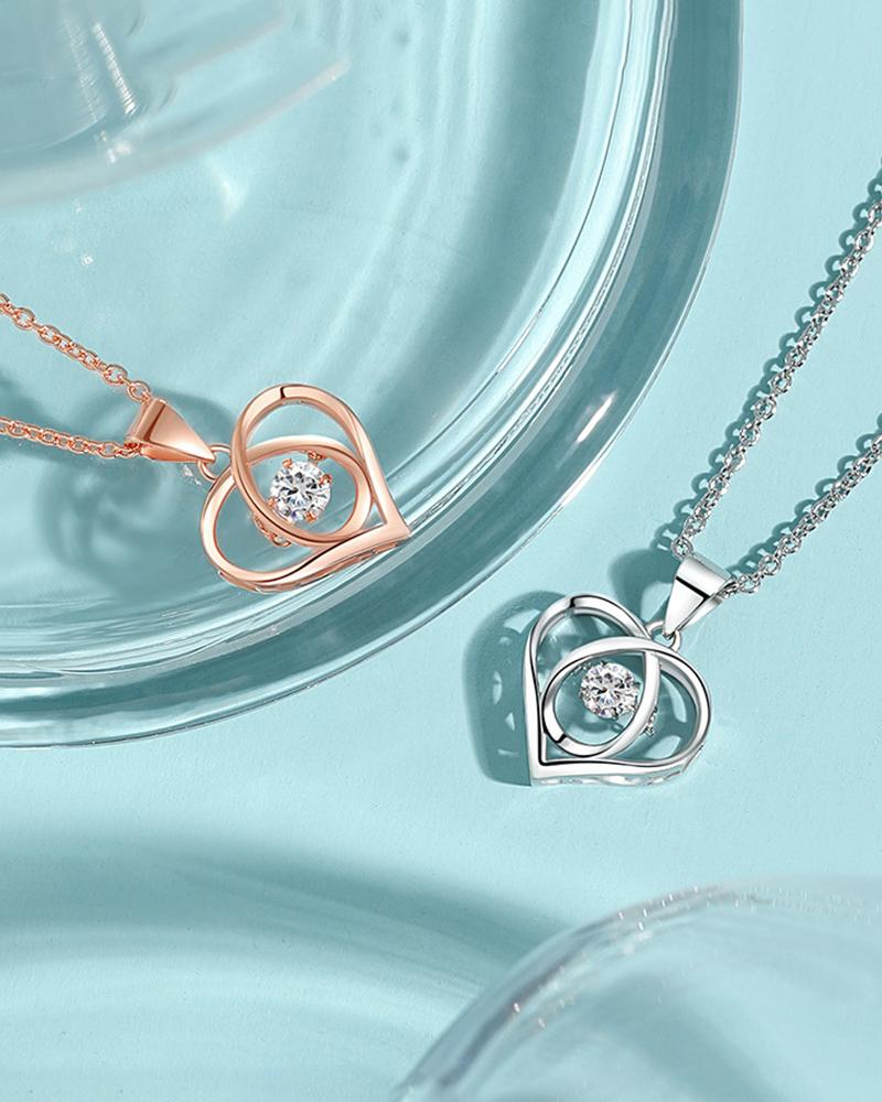 

1pc Valentine's Day Rhinestone Heart Pattern Pendant Chain Necklace, Gold