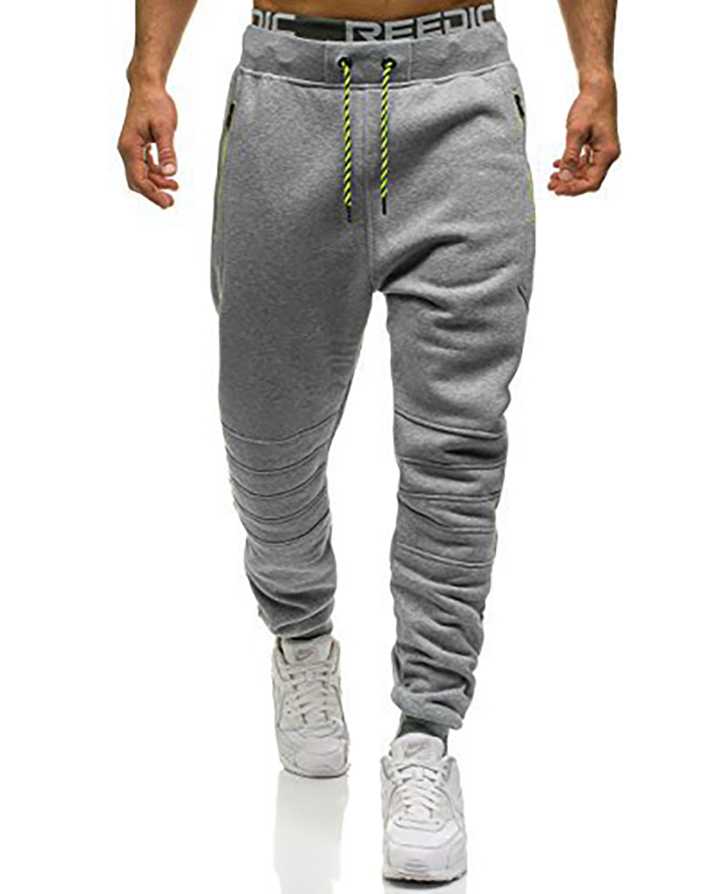 

Men Pocket Design Colorblock Drawstring Sweatpants, Gray