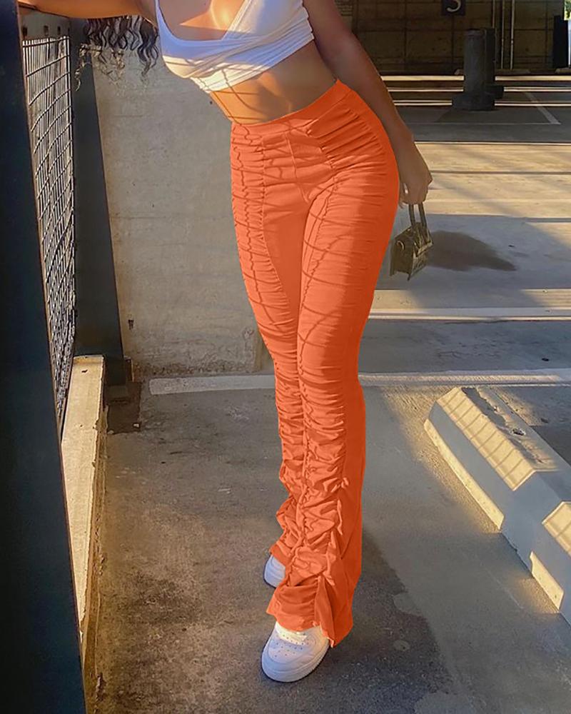 

Ruched High Waist Solid Skinny Bootcut Pants, Orange