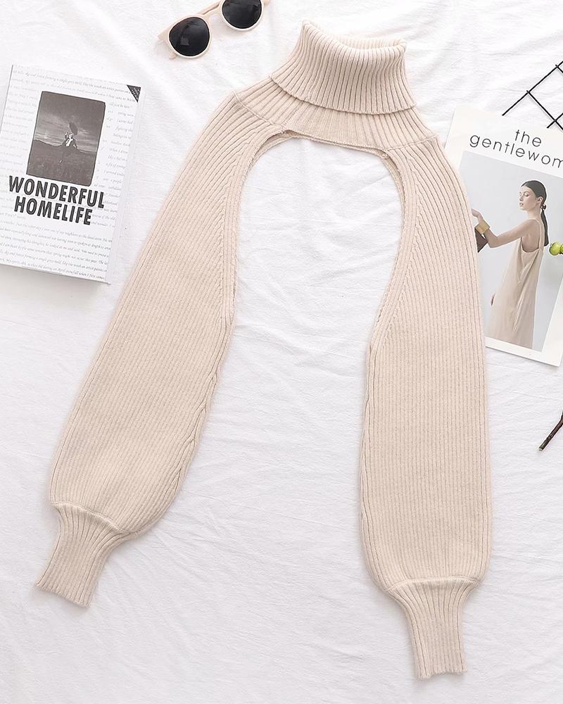 

High Neck Solid Bloomer Sleeve Sweater, Apricot